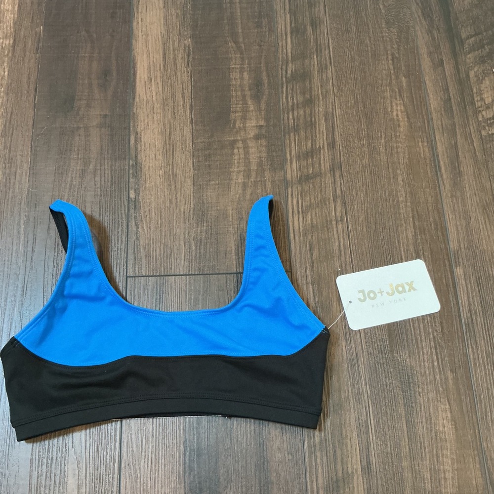 Jo+Jax Over Under Top Sonic Blue Black Dance Athletic Crop Top Small Adult NWT